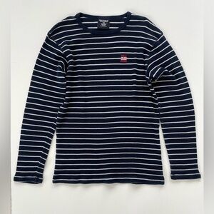 POLO Jeans Co. Ralph Lauren Blue White Striped Thermal Long Sleeve Tee LARGE
